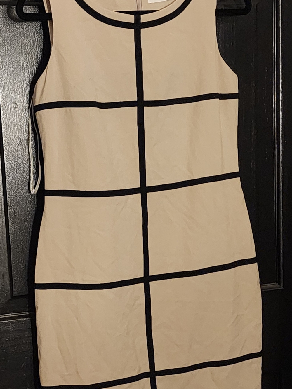 Calvin Klein Beige Dress with Black Grid Accents